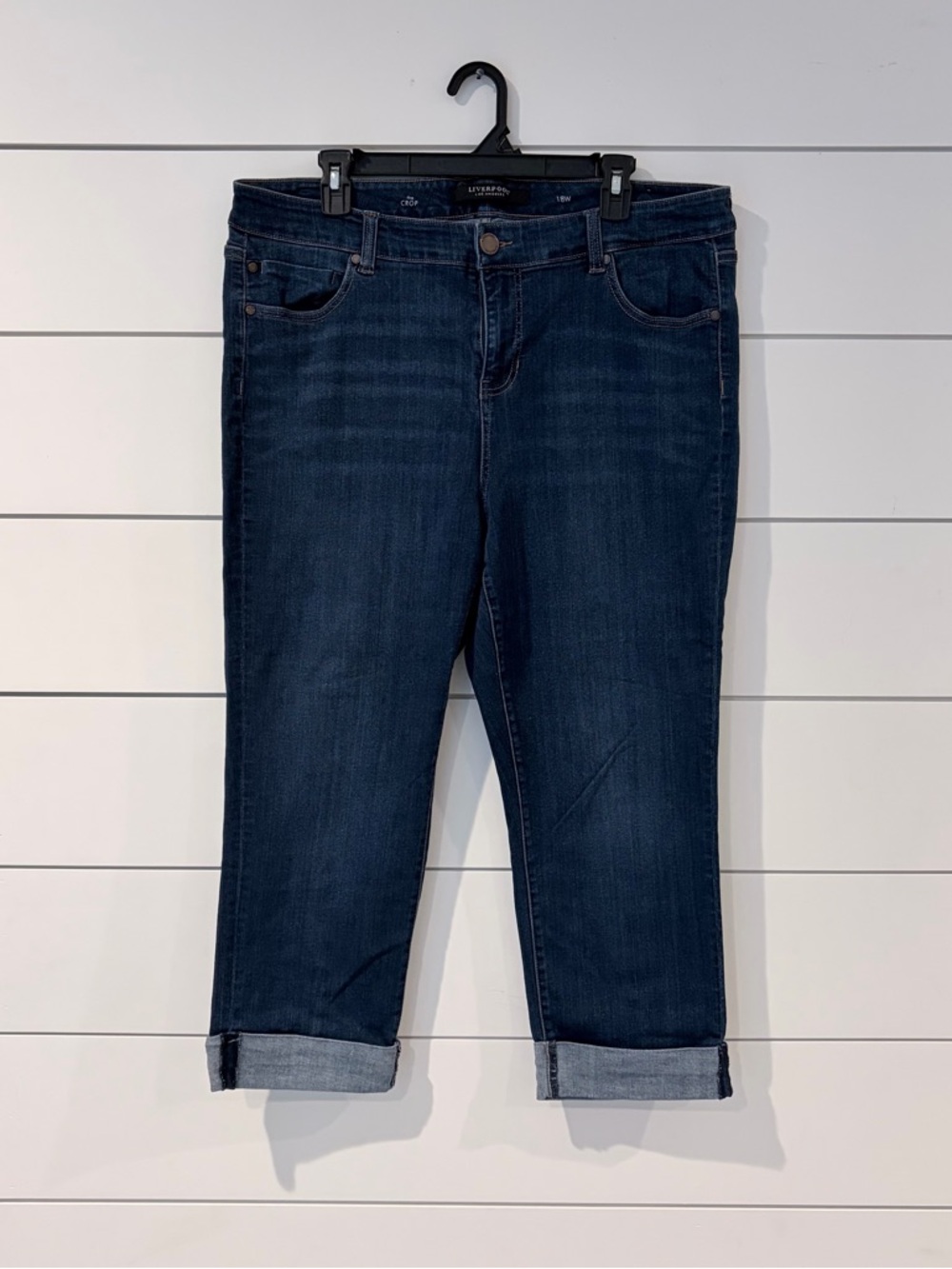 Liverpool Crop Jeans Women 18W Blue Stretch Denim Cuffed Casualcore Modern